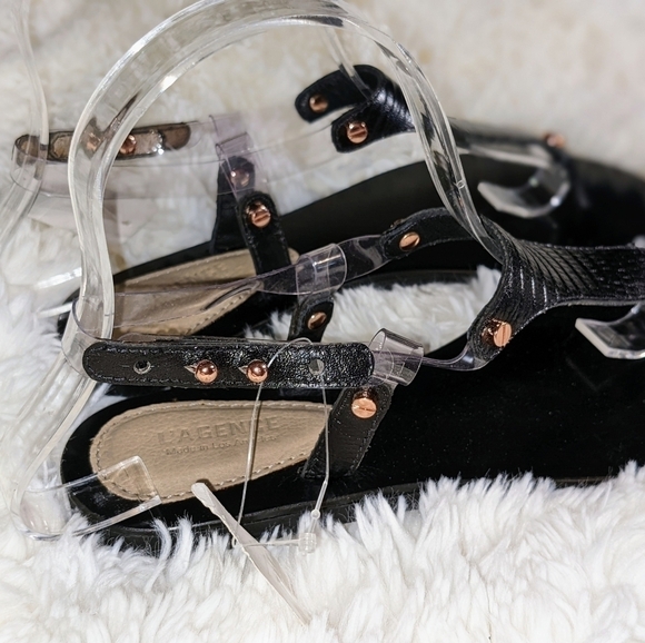 L'Agence Flat T-Strap Black Slingback Black Alligator Sandals - Picture 3 of 8